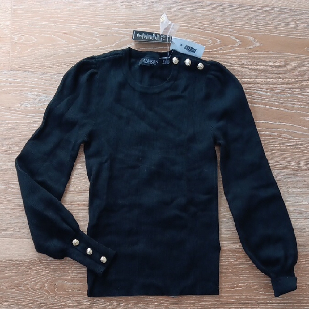 Ralph Lauren Black Top with Gold Buttons